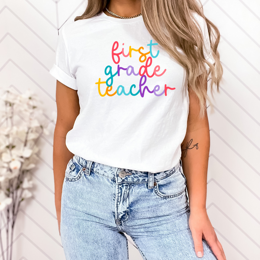 First Grade Teacher Colored Cursive