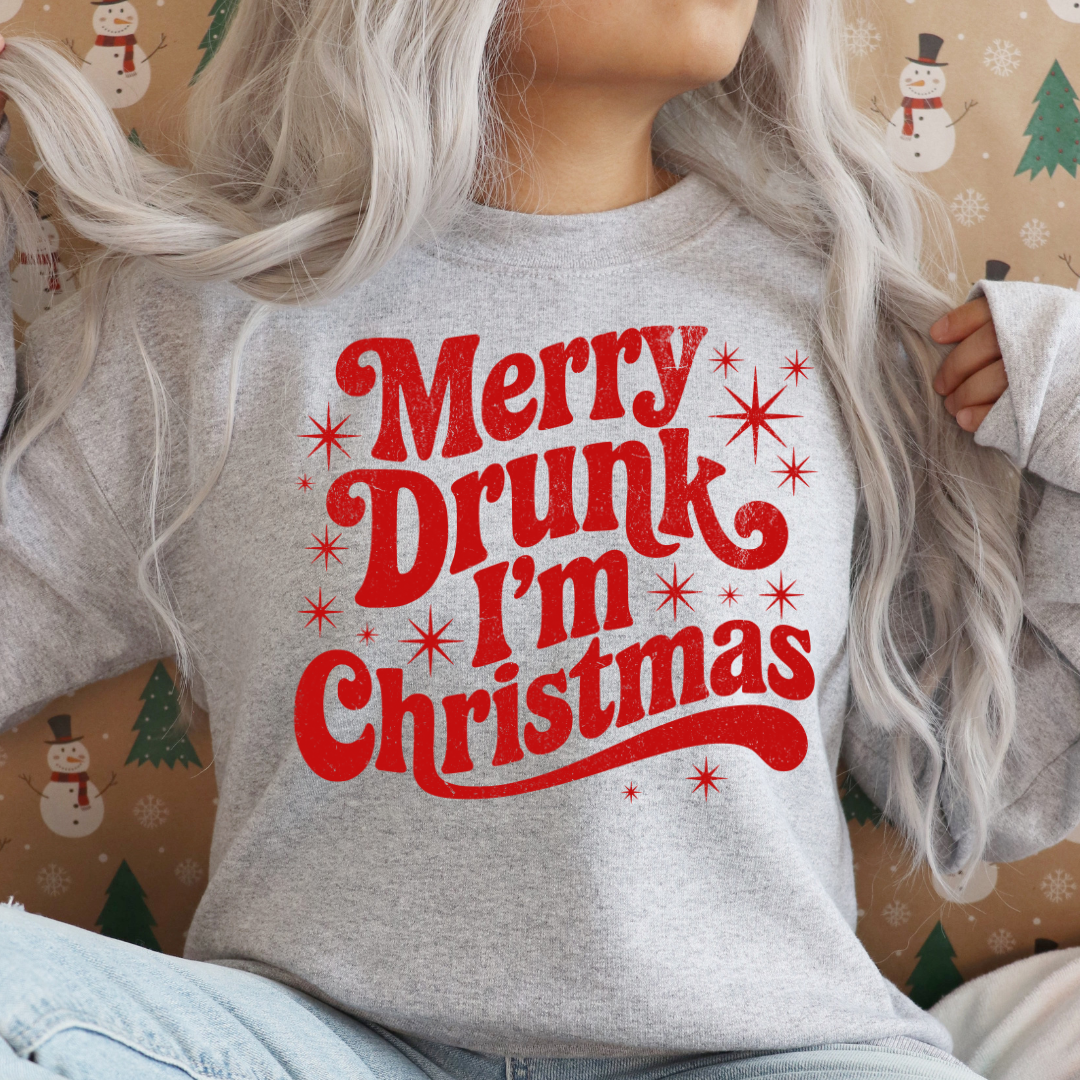 Merry Drunk I'm Christmas Red Grunge