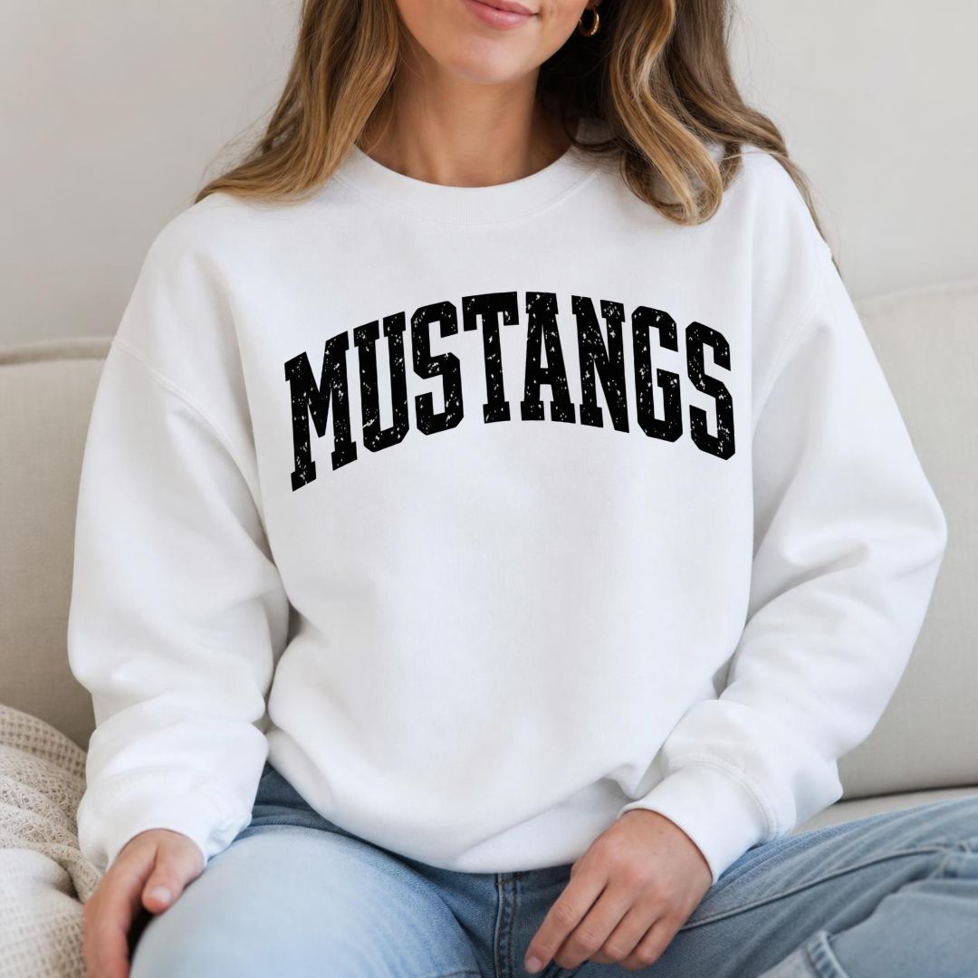 Mustangs Curved Distressed Typography