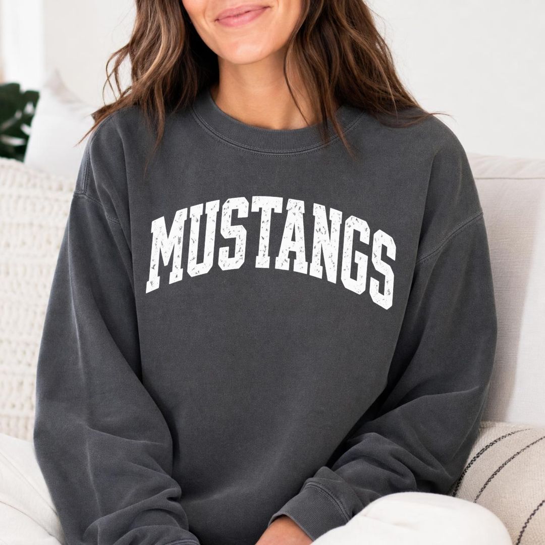 Mustangs Curved Distressed Typography