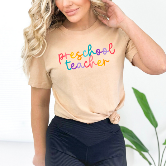 Preschool Teacher Colored Cursive