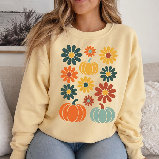 Retro Fall Pumpkins & Daisies
