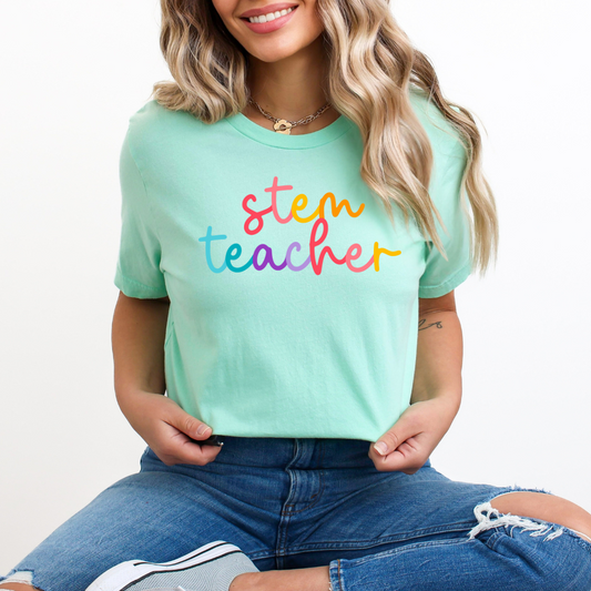 Stem Teacher Colored Cursive