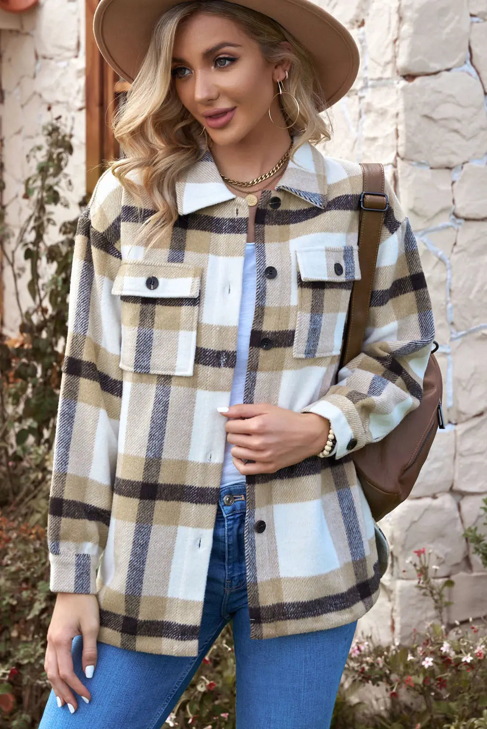 Plaid Dropped Shoulder Pocket Shacket